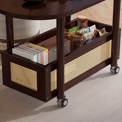 Traditional Vintage Bamboo Plastic Rattan Oval Rectangular Side Table With 1-Tier For Living Room