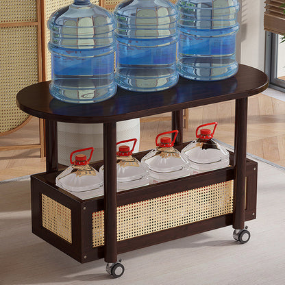 Traditional Vintage Bamboo Plastic Rattan Oval Rectangular Side Table With 1-Tier For Living Room