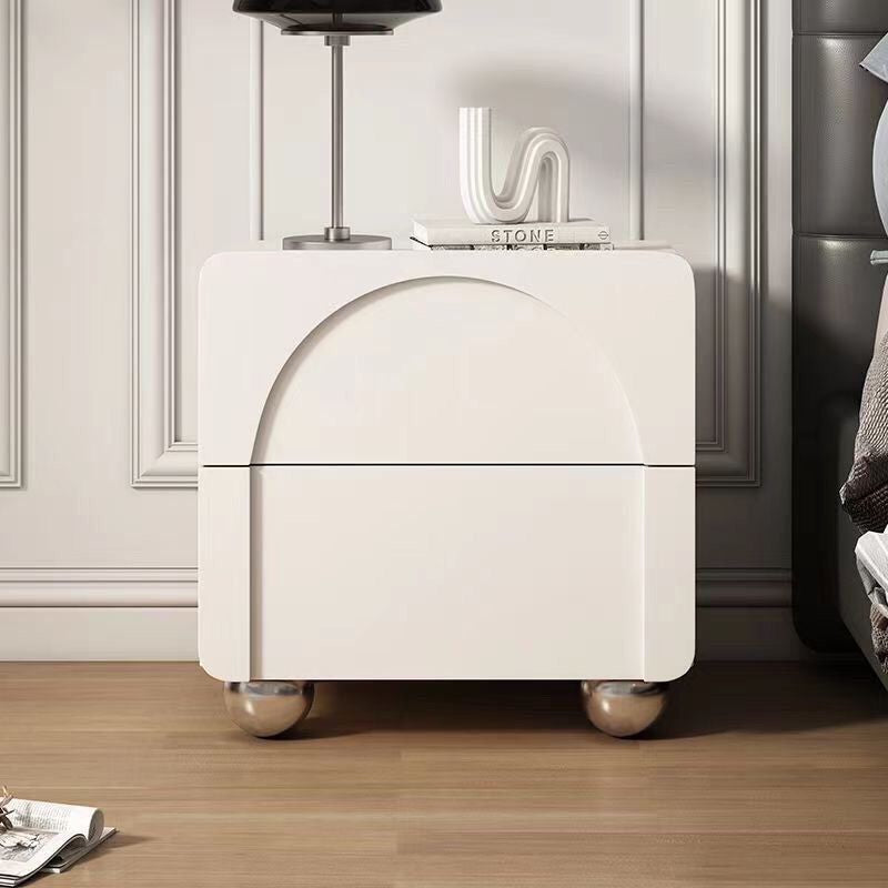Traditional French Solid Wood Metal Stainless Steel Spherical Rectangular Nightstand With 2 Drawers For Bedroom