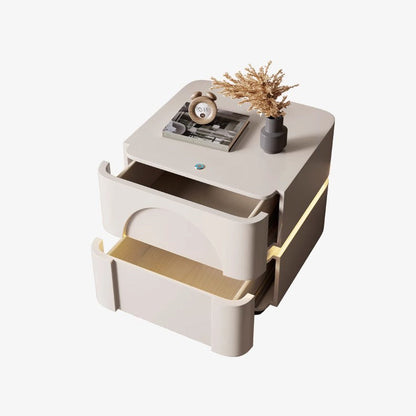 Contemporary Creative Solid Wood Carbon Steel Rounded Square Nightstand With 2 Drawers For Bedroom