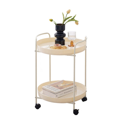 Contemporary Scandinavian Iron Mobile Round Curved Side Table With 2 Tiers For Living Room