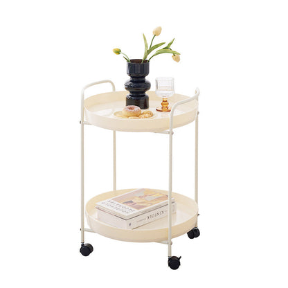 Contemporary Scandinavian Iron Mobile Round Curved Side Table With 2 Tiers For Living Room