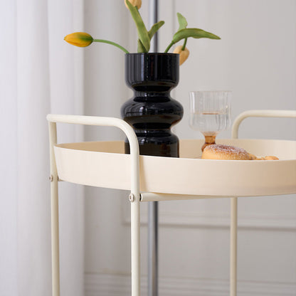 Contemporary Scandinavian Iron Mobile Round Curved Side Table With 2 Tiers For Living Room