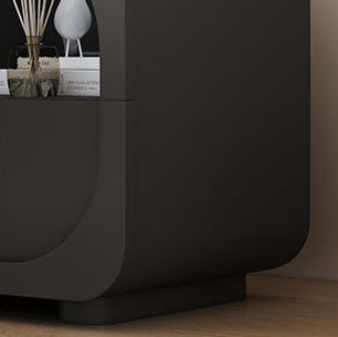 Contemporary Scandinavian Particle Board Glass Metal Rounded Square Nightstand With 1 Drawer For Bedroom