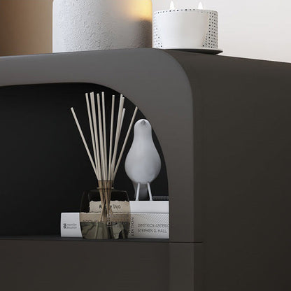 Contemporary Scandinavian Particle Board Glass Metal Rounded Square Nightstand With 1 Drawer For Bedroom
