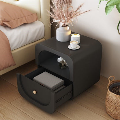 Contemporary Scandinavian Particle Board Glass Metal Rounded Square Nightstand With 1 Drawer For Bedroom