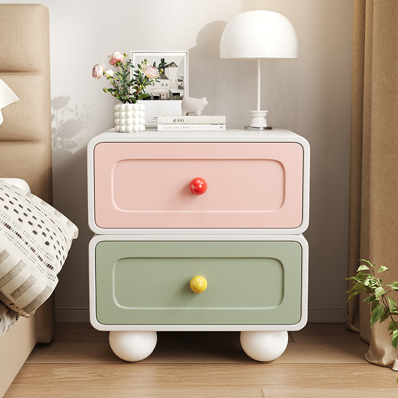 Contemporary Creative Solid Wood Cat Scratch Leather Metal Spherical Rounded Rectangular Nightstand With 2 Drawers For Bedroom