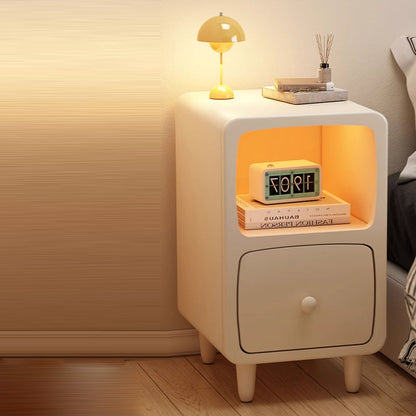Traditional Chinese Solid Wood Rounded Rectangular Nightstand With 1/2 Drawers For Bedroom