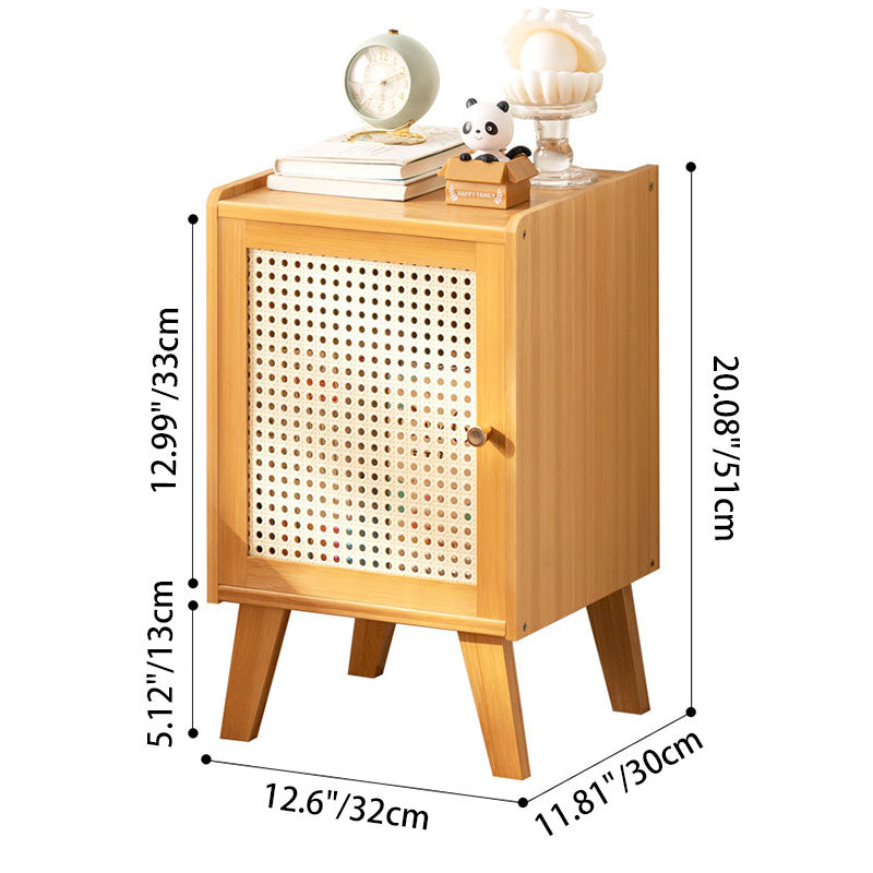Traditional Vintage Bamboo Imitation Rattan Hollow Rectangular Nightstand With 1-Storage For Bedroom