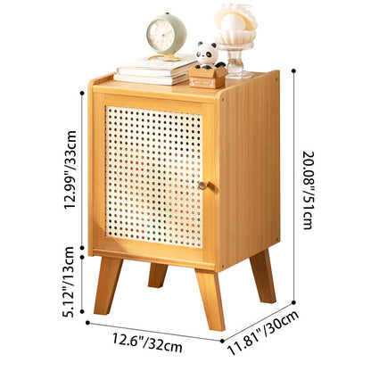 Traditional Vintage Bamboo Imitation Rattan Hollow Rectangular Nightstand With 1-Storage For Bedroom