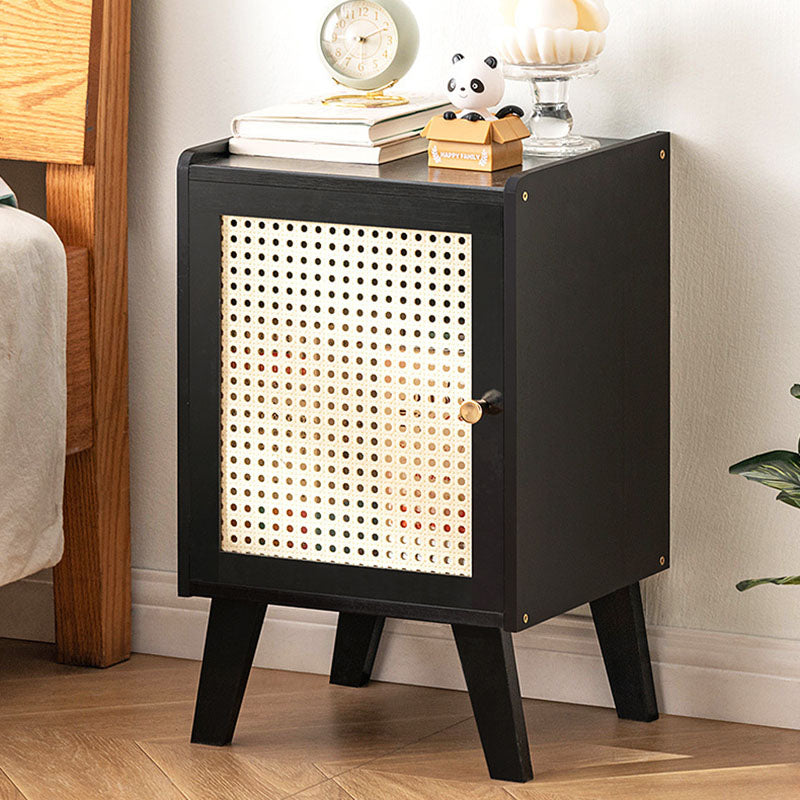 Traditional Vintage Bamboo Imitation Rattan Hollow Rectangular Nightstand With 1-Storage For Bedroom