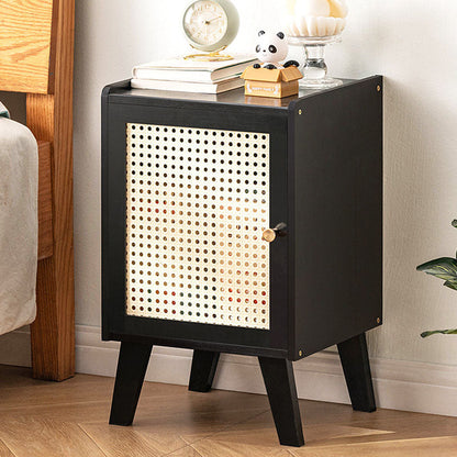 Traditional Vintage Bamboo Imitation Rattan Hollow Rectangular Nightstand With 1-Storage For Bedroom