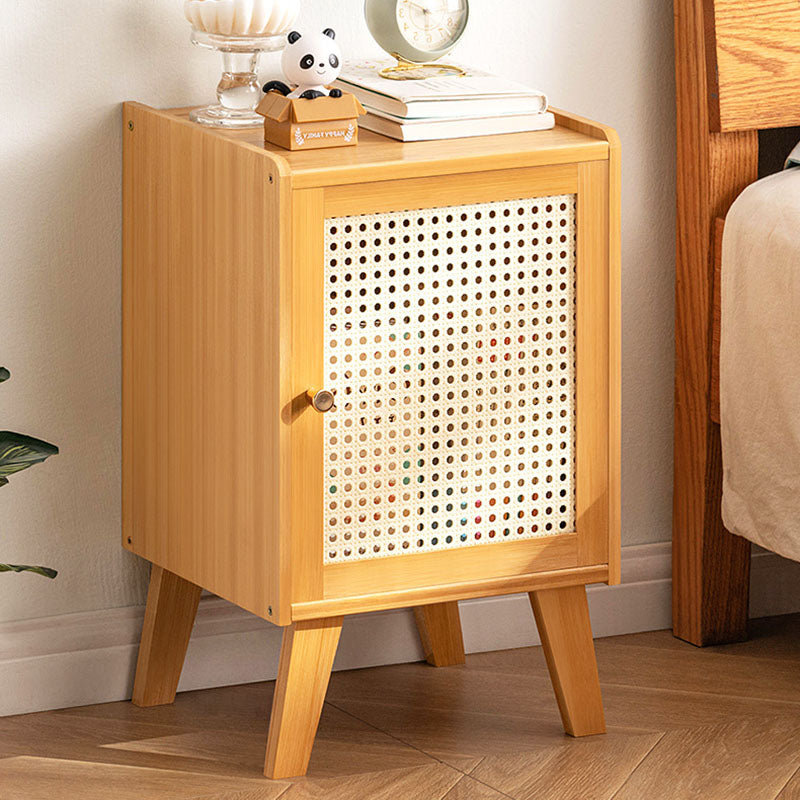 Traditional Vintage Bamboo Imitation Rattan Hollow Rectangular Nightstand With 1-Storage For Bedroom