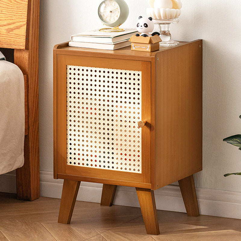 Traditional Vintage Bamboo Imitation Rattan Hollow Rectangular Nightstand With 1-Storage For Bedroom