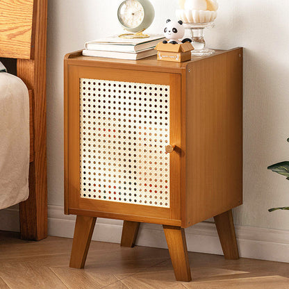 Traditional Vintage Bamboo Imitation Rattan Hollow Rectangular Nightstand With 1-Storage For Bedroom