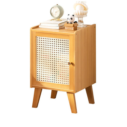 Traditional Vintage Bamboo Imitation Rattan Hollow Rectangular Nightstand With 1-Storage For Bedroom