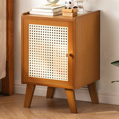 Traditional Vintage Bamboo Imitation Rattan Hollow Rectangular Nightstand With 1-Storage For Bedroom