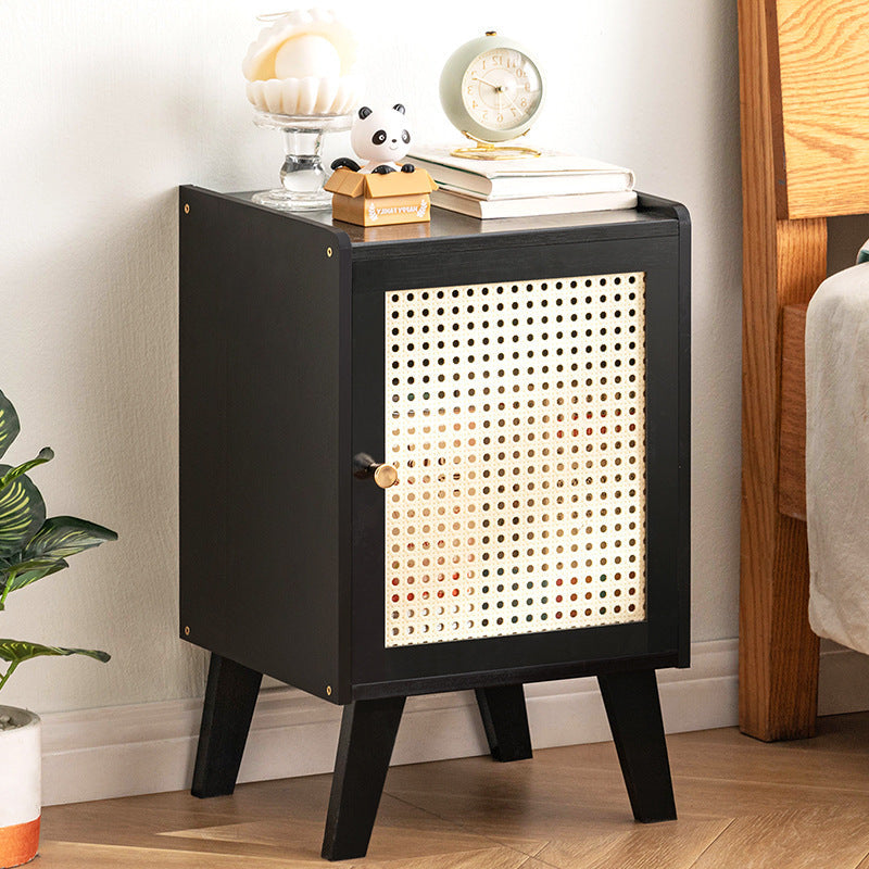 Traditional Vintage Bamboo Imitation Rattan Hollow Rectangular Nightstand With 1-Storage For Bedroom