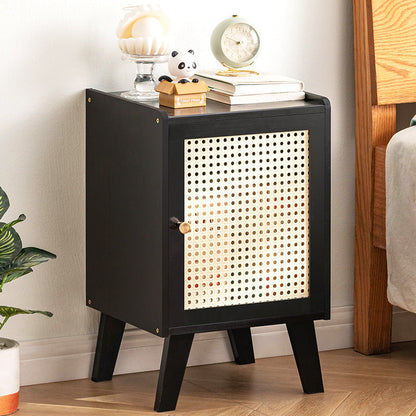 Traditional Vintage Bamboo Imitation Rattan Hollow Rectangular Nightstand With 1-Storage For Bedroom