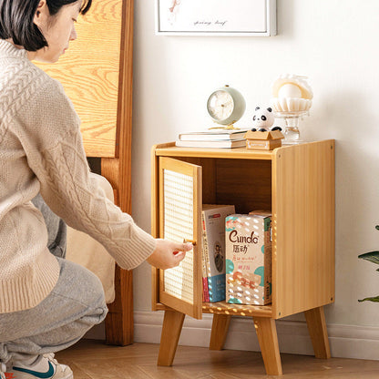 Traditional Vintage Bamboo Imitation Rattan Hollow Rectangular Nightstand With 1-Storage For Bedroom