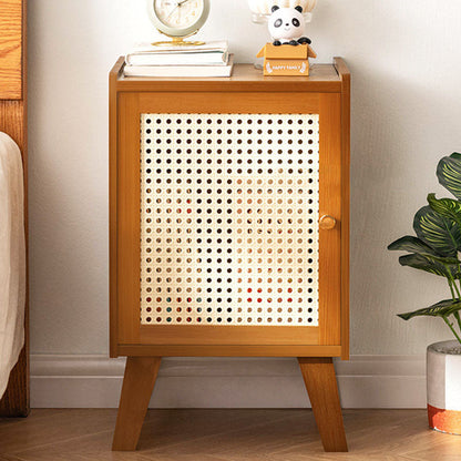 Traditional Vintage Bamboo Imitation Rattan Hollow Rectangular Nightstand With 1-Storage For Bedroom