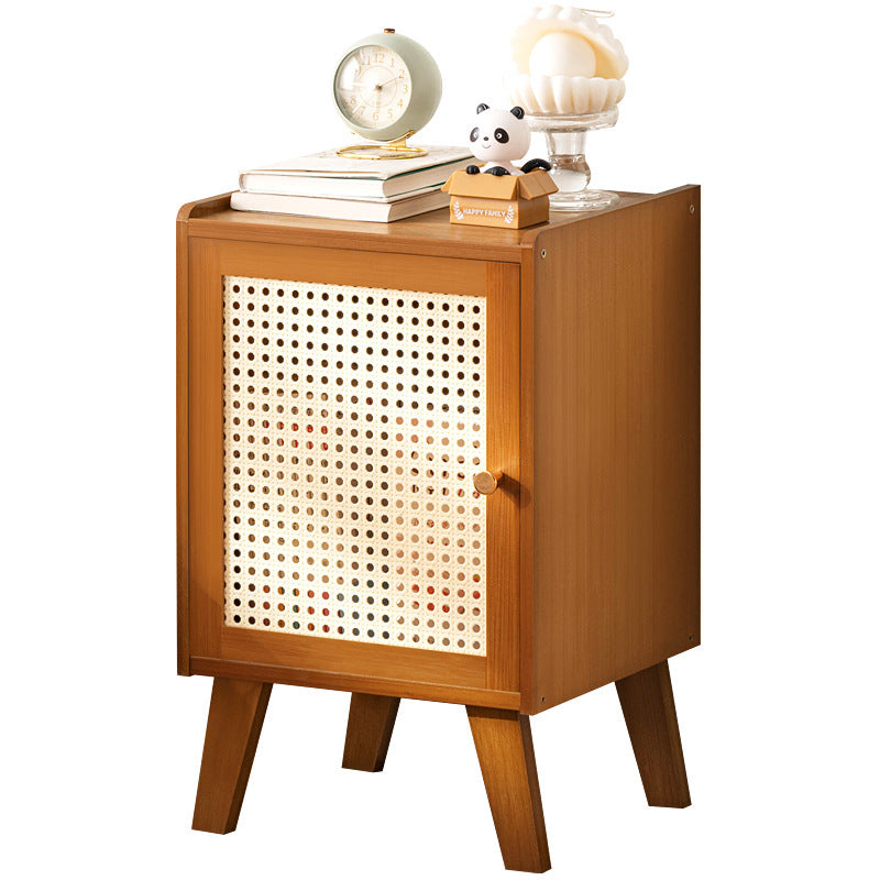Traditional Vintage Bamboo Imitation Rattan Hollow Rectangular Nightstand With 1-Storage For Bedroom