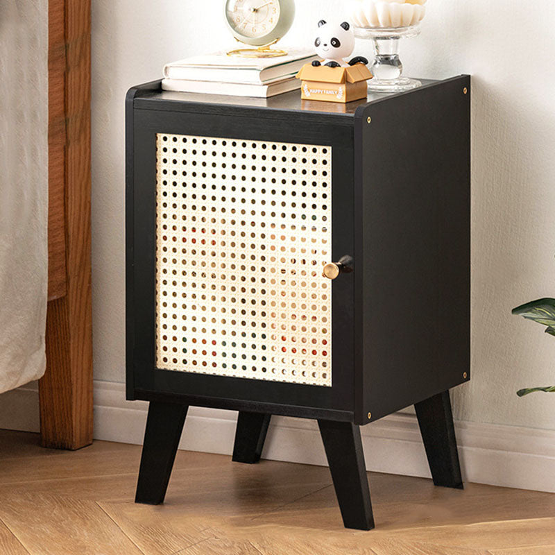 Traditional Vintage Bamboo Imitation Rattan Hollow Rectangular Nightstand With 1-Storage For Bedroom