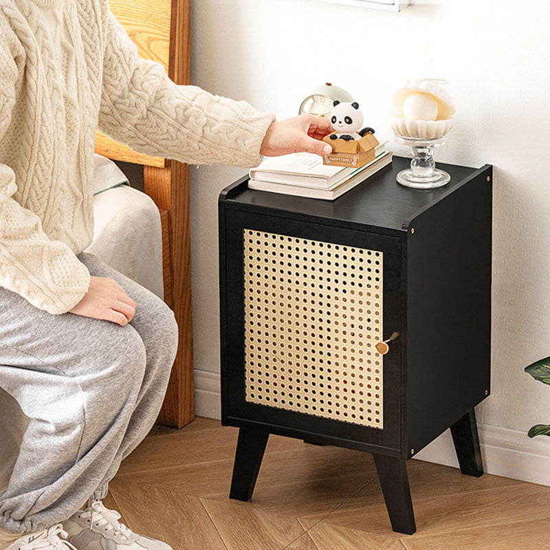 Traditional Vintage Bamboo Imitation Rattan Hollow Rectangular Nightstand With 1-Storage For Bedroom