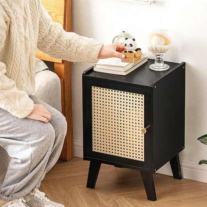 Traditional Vintage Bamboo Imitation Rattan Hollow Rectangular Nightstand With 1-Storage For Bedroom