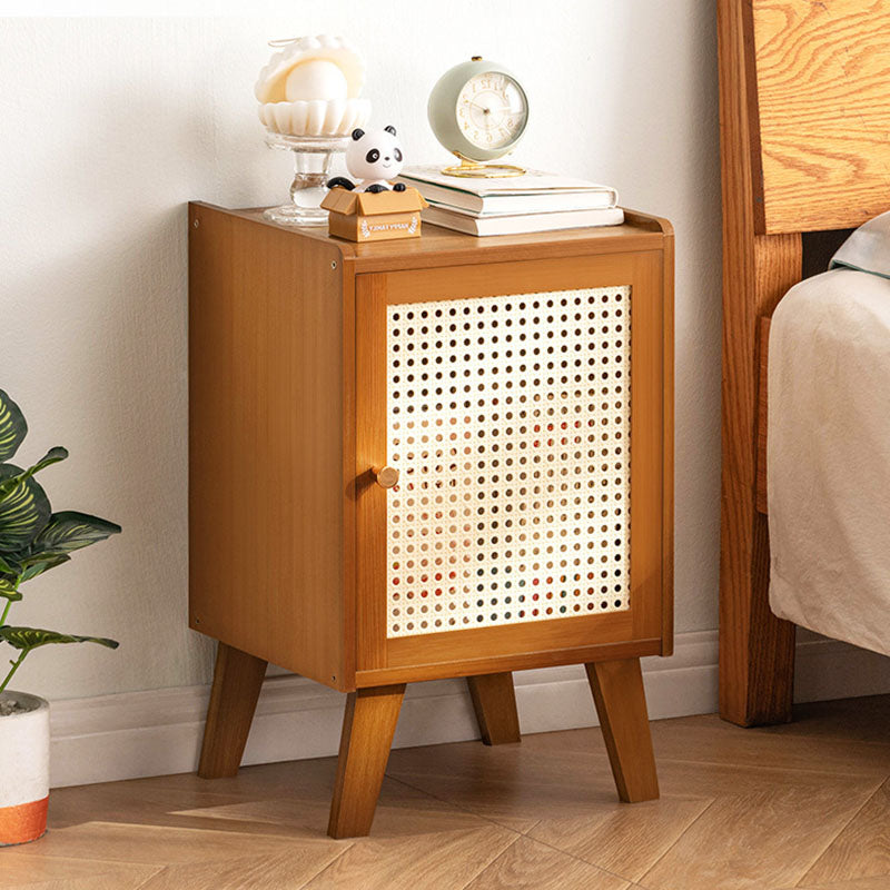 Traditional Vintage Bamboo Imitation Rattan Hollow Rectangular Nightstand With 1-Storage For Bedroom