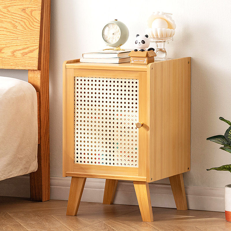 Traditional Vintage Bamboo Imitation Rattan Hollow Rectangular Nightstand With 1-Storage For Bedroom