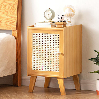 Traditional Vintage Bamboo Imitation Rattan Hollow Rectangular Nightstand With 1-Storage For Bedroom