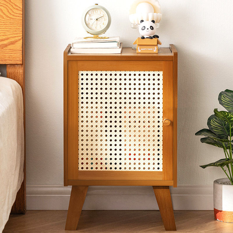 Traditional Vintage Bamboo Imitation Rattan Hollow Rectangular Nightstand With 1-Storage For Bedroom