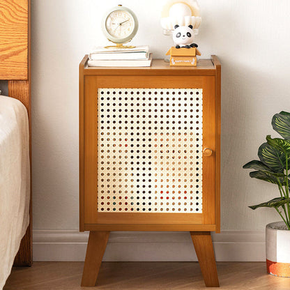 Traditional Vintage Bamboo Imitation Rattan Hollow Rectangular Nightstand With 1-Storage For Bedroom