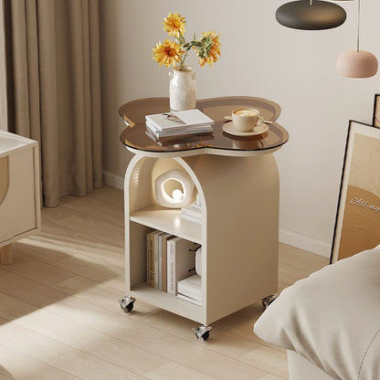 Contemporary Creative Tempered Glass Iron Flower Arch Mobile Side Table 3-Tier For Living Room