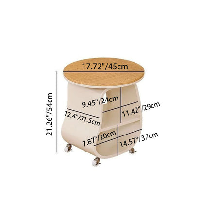 Contemporary Creative Glass Solid Wood Iron Irregular Oval Mobile Side Table 3-Tier For Living Room
