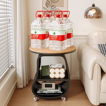 Contemporary Creative Glass Solid Wood Iron Irregular Oval Mobile Side Table 3-Tier For Living Room