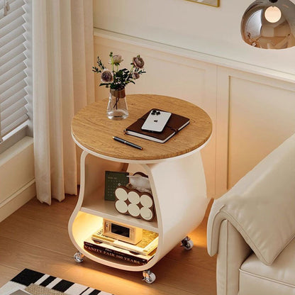 Contemporary Creative Glass Solid Wood Iron Irregular Oval Mobile Side Table 3-Tier For Living Room