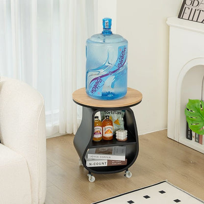 Contemporary Creative Glass Solid Wood Iron Irregular Oval Mobile Side Table 3-Tier For Living Room