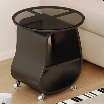 Contemporary Creative Glass Solid Wood Iron Irregular Oval Mobile Side Table 3-Tier For Living Room