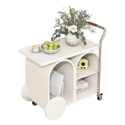 Contemporary Creative Wood Board Stainless Steel Mobile Curved Rectangular Side Table 3-Tier For Living Room