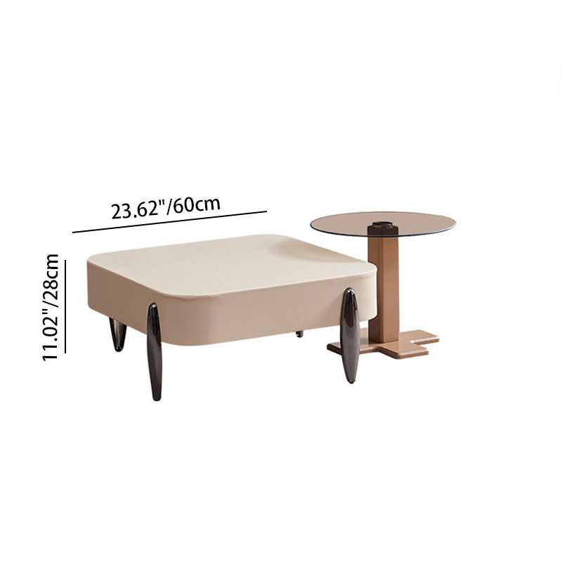Contemporary Scandinavian Carbon Steel Sintered Stone Tempered Glass Faux Leather Round Square Side Table 1-Tier For Living Room