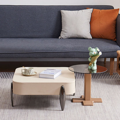 Contemporary Scandinavian Carbon Steel Sintered Stone Tempered Glass Faux Leather Round Square Side Table 1-Tier For Living Room