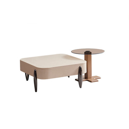 Contemporary Scandinavian Carbon Steel Sintered Stone Tempered Glass Faux Leather Round Square Side Table 1-Tier For Living Room