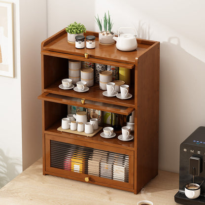 Traditional Chinese Bamboo Acrylic Rectangular Storage Cabinet 2/3/4-Tier For Living Room