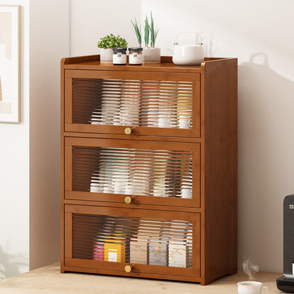 Traditional Chinese Bamboo Acrylic Rectangular Storage Cabinet 2/3/4-Tier For Living Room