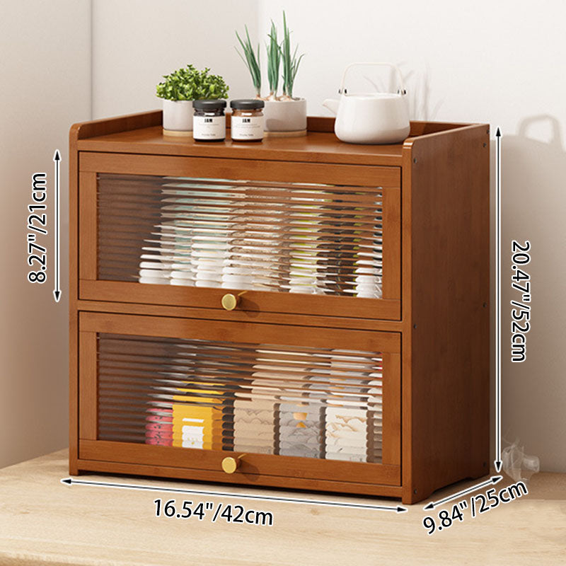 Traditional Chinese Bamboo Acrylic Rectangular Storage Cabinet 2/3/4-Tier For Living Room