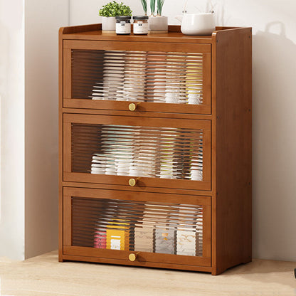 Traditional Chinese Bamboo Acrylic Rectangular Storage Cabinet 2/3/4-Tier For Living Room