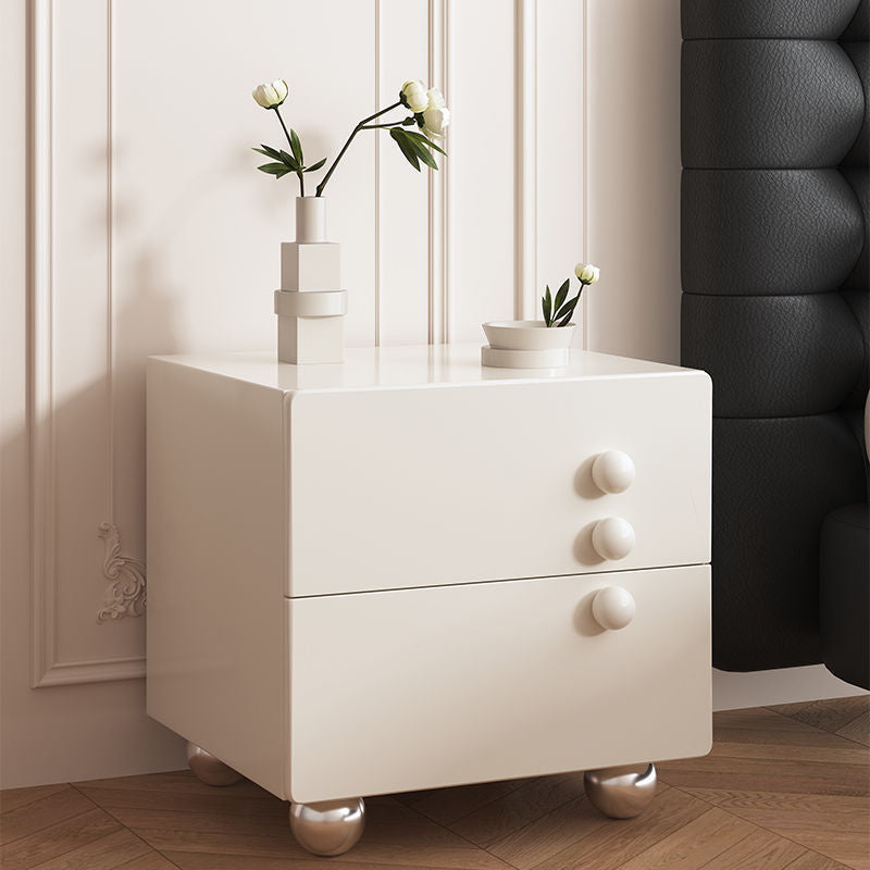 Traditional French Wood Panel Solid Wood Stainless Steel Ball-Shaped Square Nightstand With 2 Drawers For Bedroom