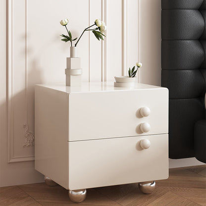 Traditional French Wood Panel Solid Wood Stainless Steel Ball-Shaped Square Nightstand With 2 Drawers For Bedroom